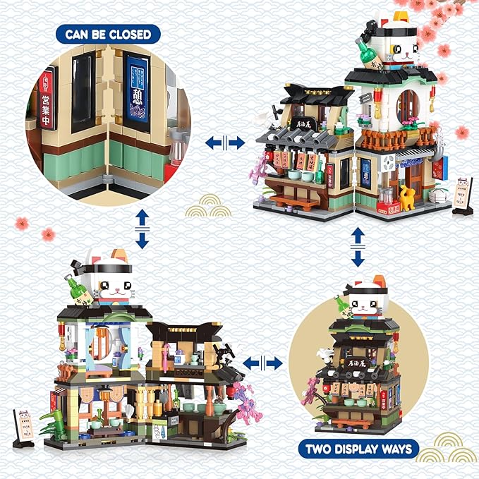 Japanese Street View Izakaya Shop Mini Building Blocks Set, MOC Creative Cute Japanese Toys, 809 PCS Simulation Architecture Construction Toy, Gift for Adults Kids Girls 6-12, Not Compatible with Lego