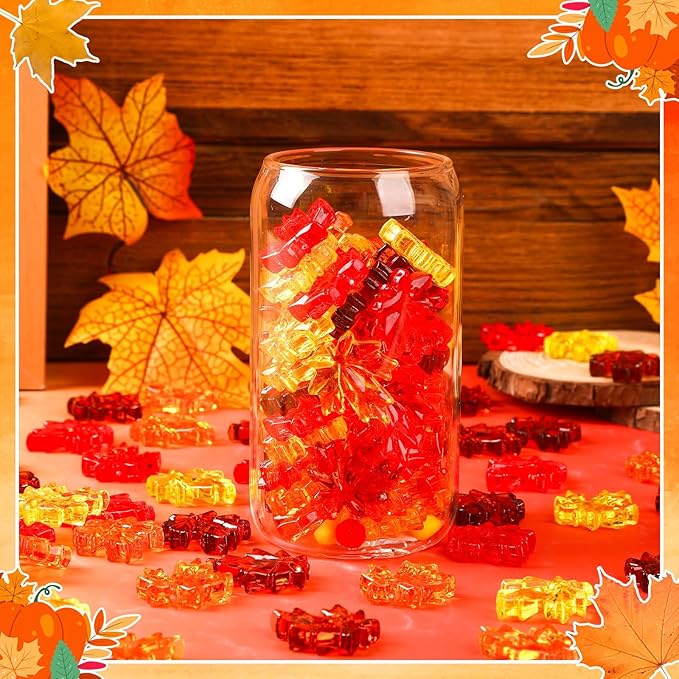 120Pcs Fall Thanksgiving Ornaments, Maple Leaves Vase Filler Acrylic Crystals Gems Table Scatters for Fall Autumn Thanksgiving Halloween Decoration Party Favors Craft Supplies