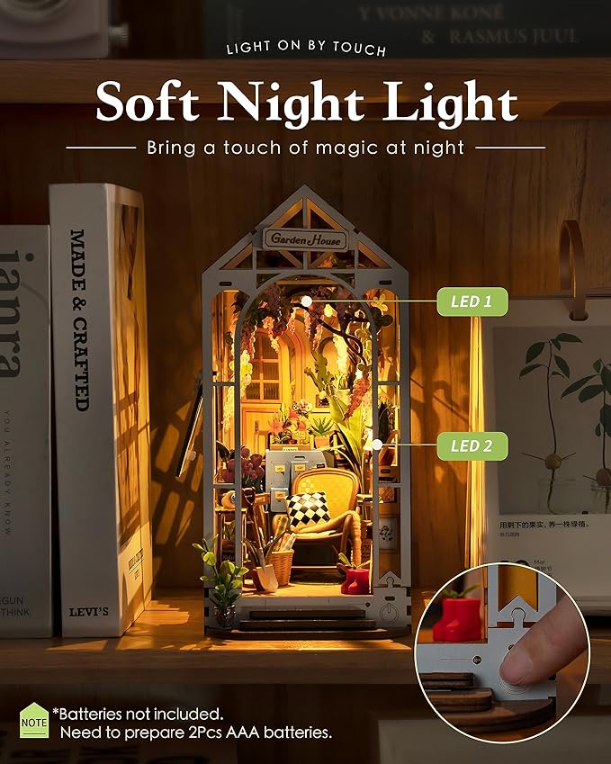 Rolife DIY Book Nook Kits for Adults-Garden House Bookshelf Insert Booknook-3d Puzzle Dollhouse Room Decor for Teen Girls Boys Women Men