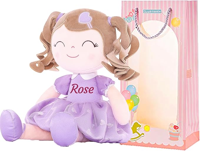 Gloveleya Personalized Curly Doll with Your Name - Cute Custom Light Purple Soft Plush Doll for Girls Plush Doll Customized Gifts