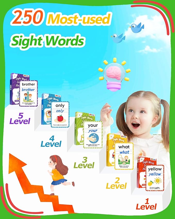 Sight Words Flash Cards Kindergarten, 250 Dolch Sight Word Writing Reading Spelling Games, Preschool Kindergarten Toddler Learning Activities, Homeschool Supplies Educational Toys for Kids Ages 3+