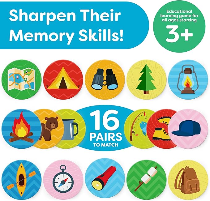 Matching Memory Game - Memory Games for Kids Ages 4-8 - Memory Matching Games for Toddlers 3-5 - Kids Camping Toys Gifts - Preschool Board Game - Preschool Learning Activities Educational Toys