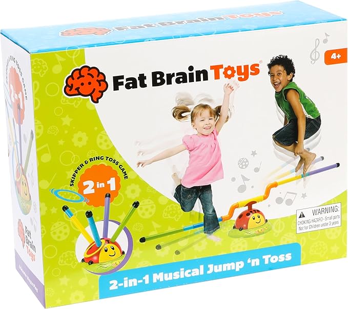 Fat Brain Toys 2-in-1 Musical Jump 'n Toss, Active Indoor/Outdoor Games for Kids Ages 4+, Fun Toys, Kids Activities