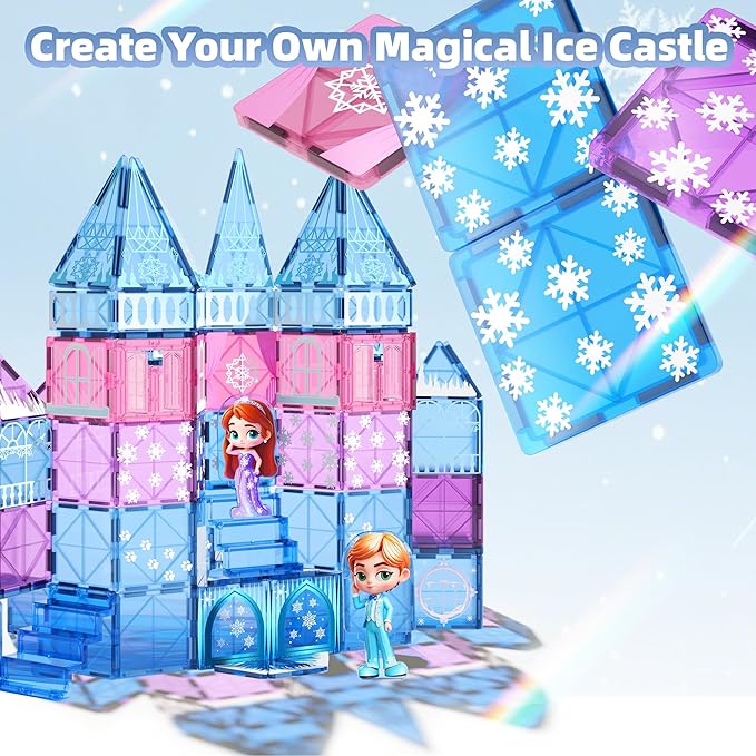 GobiDex Magnetic Building Blocks Princess Castle with 2 Dolls & Stairs, STEM Magnetic Tiles Building Toys for Kids Ages 3-5 4-8, Magnets Sensory Toddler Toys Birthday Gifts for 3+ Year Old Girls Boys