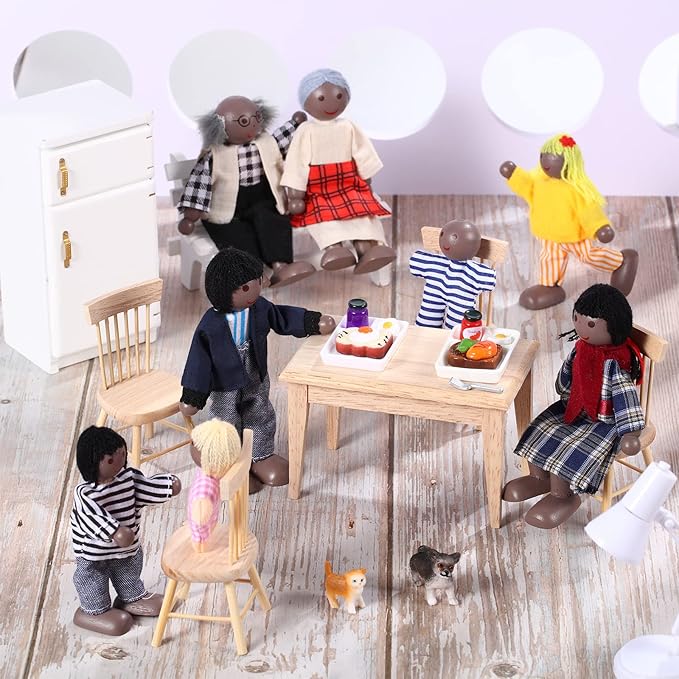 Skylety 10 Pcs Wooden Dollhouse Set of Mini People Figures Dollhouse Dolls Wooden Doll Play Figures Accessories(Stylish Style)