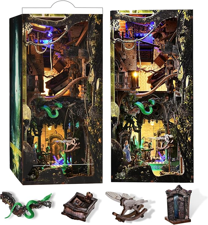 DIY Book Nook Kit, DIY Miniature Dollhouse with Lights for Adults and Teens (Down The Rabbit-Hole Alice in Wonderland)