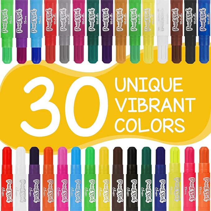 Tempera Paint for Kids and Toddlers - 30 Large Paint Sticks - Washable, Solid, Non Toxic, Mess free Paint Set - Arts and Crafts for Kids - for Wood, Glass, Canvas, or Card painting