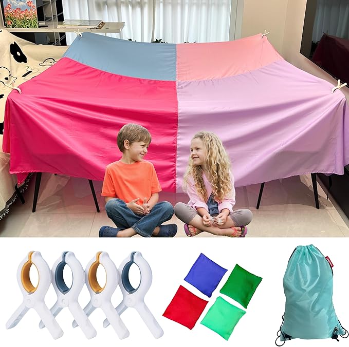 Magic Fort Building Kit for Kids with CPC Certification - Large Lightweight Blanket Fort Making kit and Clips - Portable Playhouse Play Tent Fort - Indoor/Outdoor Girls/Boys Toys Ages 4-5 6 7 8-12