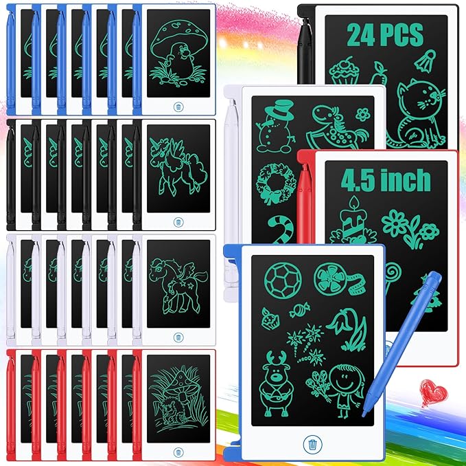 Zhehao 24 Pieces LCD Writing Tablet Bulk Kids Mini Drawing Pad 4.5 Inch Electronic Doodle Board Kids Party Favor Classroom Gift(White)