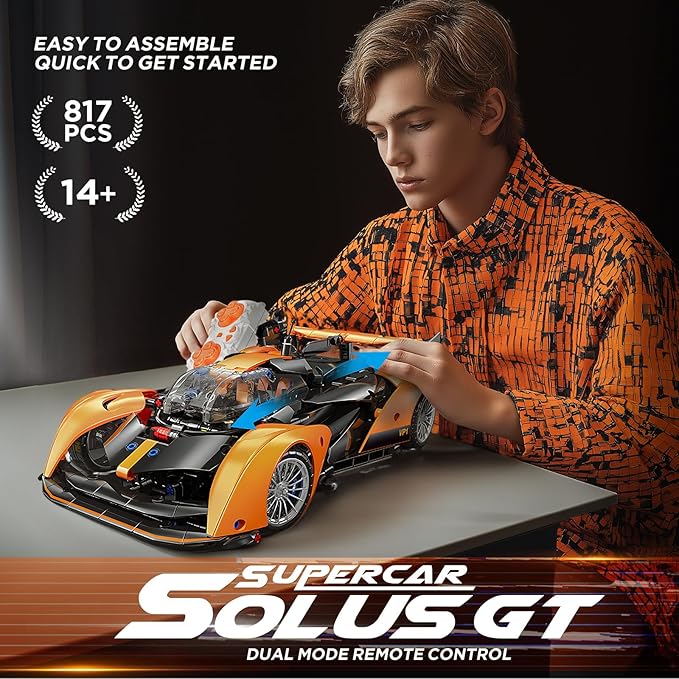 Remote Control Building Car, 1:14 Solus GT Construction Toy, Compatible with Technic Car, Collectible Gifts for 10-16 Year Olds and Adults (817pcs)