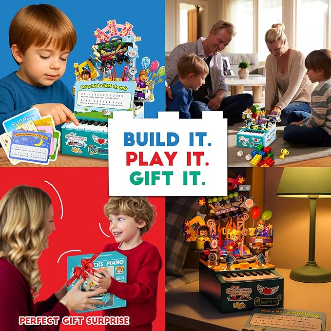 STEM Piano Music Building Block Set with Light & Sound, Real Playable Building Toys for Kids Ages 6+, Birthday Gift & Room Décor, DIY Creative Toys for Kids & Adults