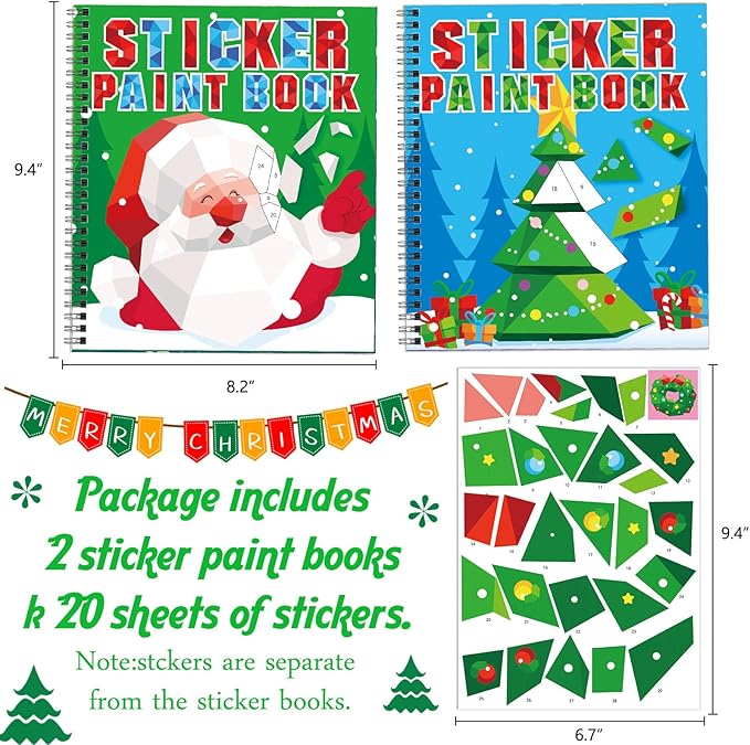 Omgouue 2PCS Christmas Crafts for Kids Ages 4-8 Sticker Paint Books Includes Elf Santa Penguins Snowman and More Designs Gift Party Create 20 Pictures Sticker Sheets are Separate