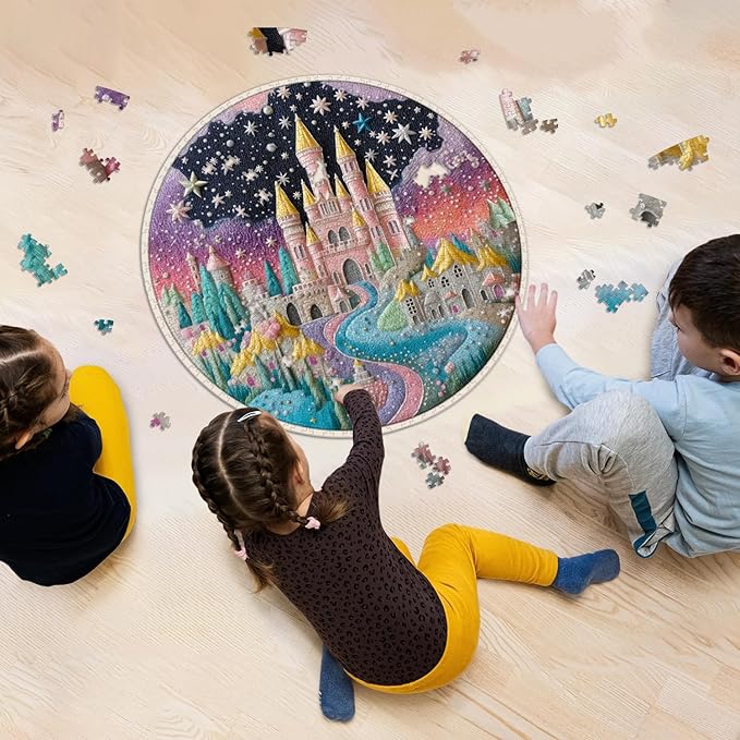Colorful Fairy Castle Puzzles for Adults 1000 Pieces, Fantasy Rainbow Sky River Jigsaw Puzzles, Round Challenging Impossible Puzzle as Wall Decor