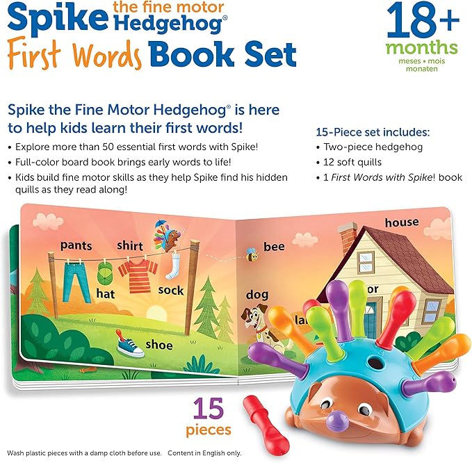 Learning Resources Spike The Fine Motor Hedgehog First Words - 15 Pieces, Age 18 Months+ Toddler Toys, Fine Motor Fun, Preschool Fine Motor Skills, Toddler Activity