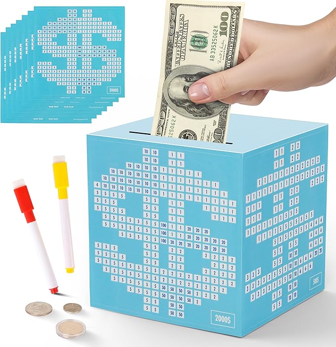 Primo Lines Piggy Bank for Adults Must Break to Open, with Savings Counter & Goal Tracker, Unbreakable Stainless Steel Money Box for 10K Challenge $3000 $5000, Kakeibo (4.72 Inch)