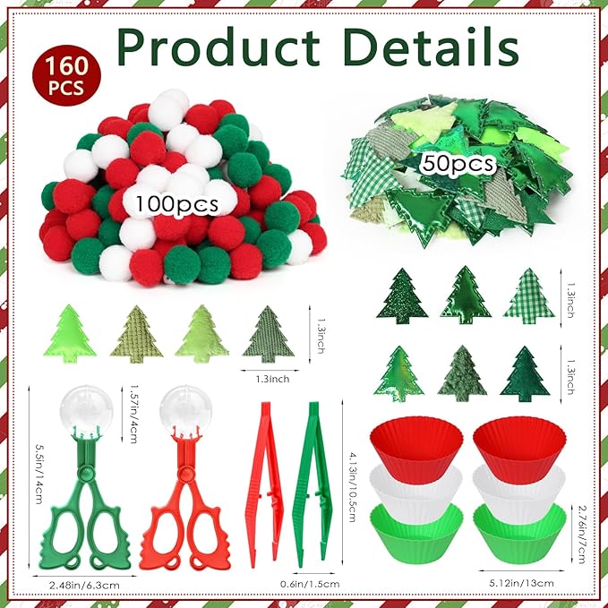 160 Pcs Christmas Tree Sensory Bin Items Christmas Counting Sorting Sensory Bin Filler Fine Motor Red Green Counts for Xmas Counting Decor