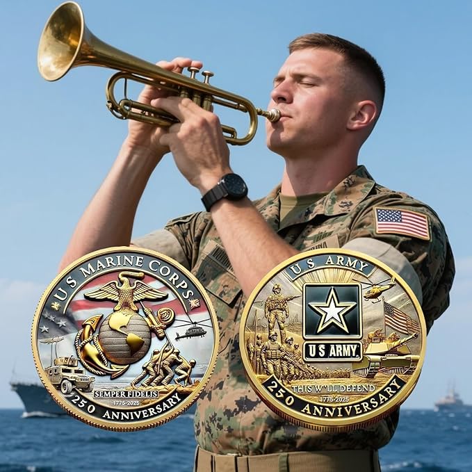 Marine Corps 250th Anniversary Coins,USMC Military Challenge Coins- Patriotic Military Collectible with Engraved Service Branch Insignia in Durable Metal Veteran Gift,Military Collectible