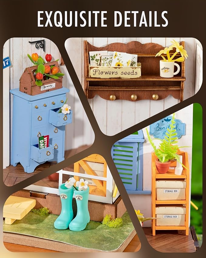 Rolife DIY Miniature House Kit for Adults, Easy Assemble Mini Greenhouse Dollhouse Building Model Sets, Tiny Wooden Garden House Hobby Crafts as Unique Gift Ideas or Home Decor