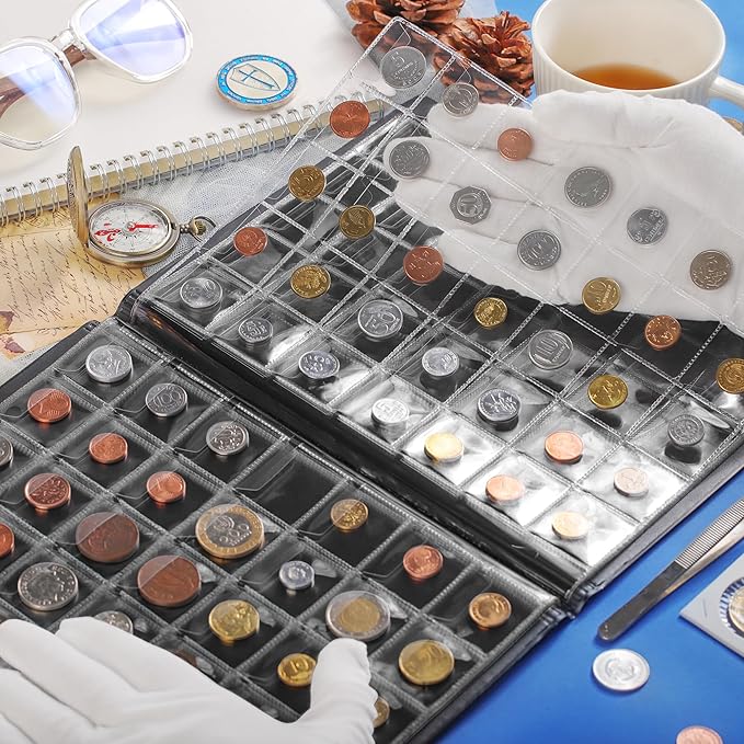 350 Pockets Coin Albums - 35x30 mm/1.3x1.1 inch Pocket Green Coin Book 10 Pages Coin Collection Holder Letter Size Coin Storage Book CS0235GR