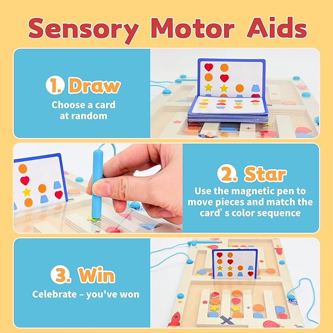 Busy Board,Kids Montessori Magnetic Wooden Toys: 3 4 5 6 7 Year Old Birthday Gifts for Boys Girls Preschool Educational Learning Activities Toy Sensory Autistic Puzzle Battle Game for Toddlers