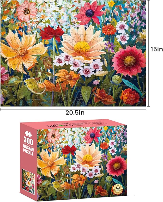 Jigsaw Puzzles 300 Pieces for Adults, 300 Pieces Flower Puzzle Recycled Cardboard Paper Puzzles Coolest Challenging Puzzles for Kids Adults Elderly 20.5 * 15IN