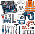 Deejoy Tool Set with Tool Box & Electronic Toy Drill, Pretend Play Kids Construction Kits for Kids Ages 3-5 Years Old, Toddler Boy Toys (Blue)