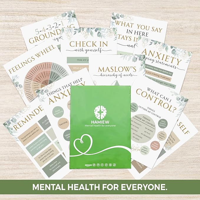 10 Greenery Mental Health Posters, Anxiety Therapy Matters Poster, Counseling Office Must Haves, School Counselor Supplies, Therapy Office Decor - Home - Classroom Decoration, Mental Health Gifts