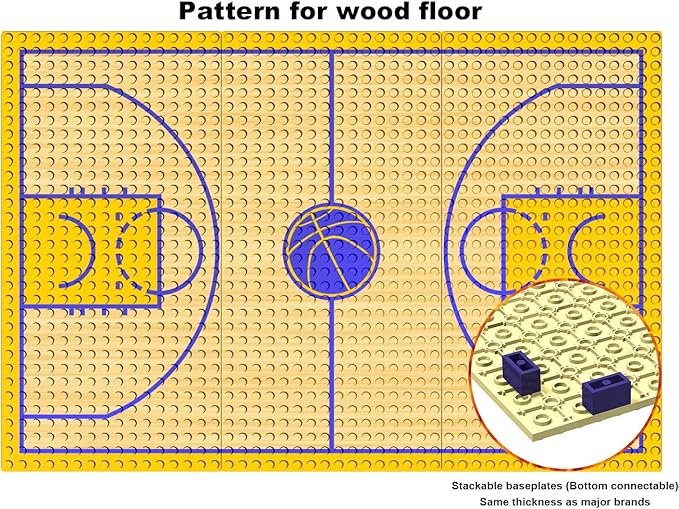 Building Blocks - Basketball Court Baseplates and Sets of 2 Basketball Hoop Basketball Goal Building Bricks for Basketball Game - Compatible with Major Brands (Basketball Playset/Blue)