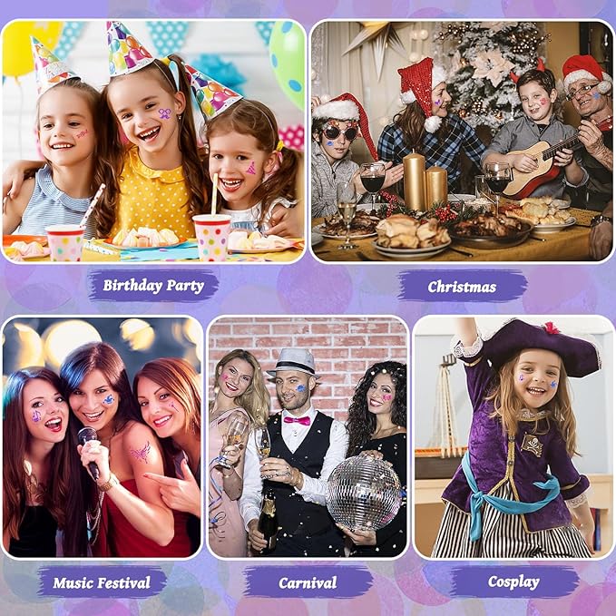Temporary Glitter Tattoos Kids,50 Glitter Colors and 6 Fluorescent Colors,178 Stencils,2 diamond stickers,3 Glue,5 Brushes,Adults and Kids Arts Glitter Kit,Wonderful Holiday Gifts for Girls & Boys.