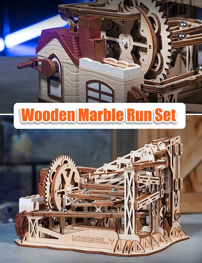 MIEBELY 3D Wooden Puzzles for Adults, 235 Pieces 3D Puzzle DIY Wood Marble Run Model Kits, Electrical Mechanical Gear W/Motor Building Kit, 3D Puzzle Creative Home Decor & Gift for Men/Women