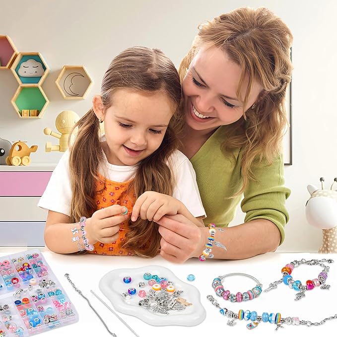 Uniartfy 305Pcs Charm Bracelet Making Kit with Organizer Box, Beads Charms for Jewelry Making Kit, Birthday Gifts for Girls 8-12, DIY Arts Crafts for 6 7 8 9 10 11 12 Year Old Kids, Teens, Women