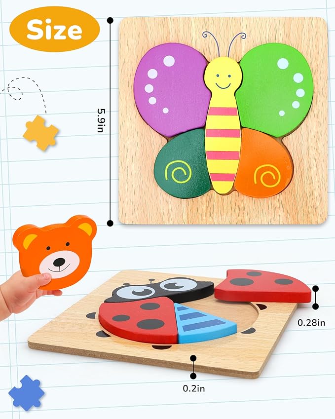 TOY Life Wooden Puzzles for Toddlers 2-4, 8 Pack Animal Puzzles for Kids Toddler 1-3, Montessori Toys for 1 2 3 Year Old, Educational Toys for Boys Girls Age 2 3 4 5, Baby Learning Toy Gifts