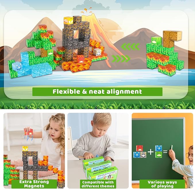 1 inch Magnetic Blocks - 120PCS Magnetic Toy Set, STEM Montessori Sensory Toys for 3+ Year Old Boys & Girls, Creative Construction Toys Gift for Toddlers Kids