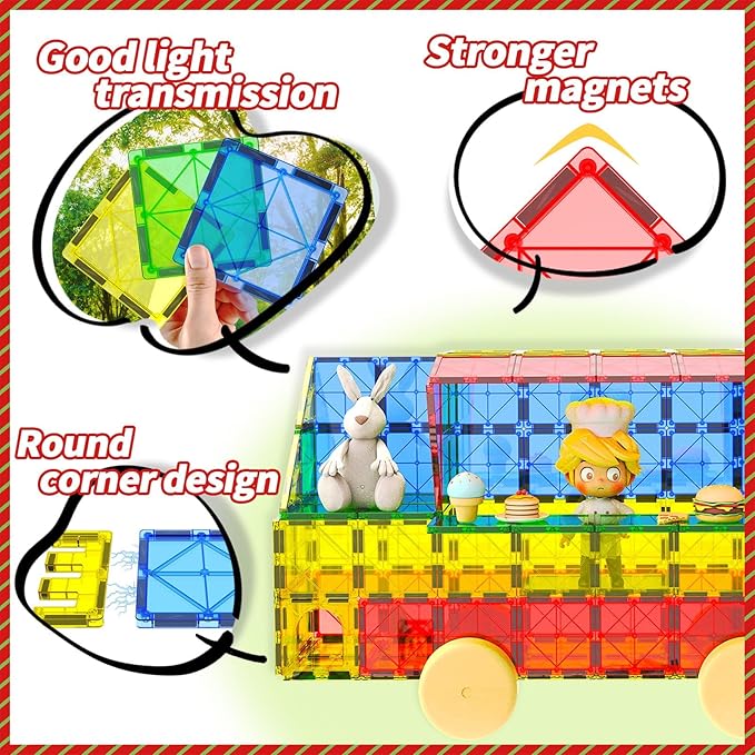 Magnetic Tiles for Toddlers - Building Blocks for Preschool Montessori Learning, Ideal Sensory Toys for Kids Aged 3-8