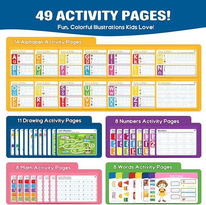 Magic Grooved Writing Practice for Kids, Reusable Grooved Handwriting Practice Workbook Ages 3-8, Large 11.2"x7.5" Preschool Learning Activities Tracing Books, Kindergarten Educational Toys for 5-7
