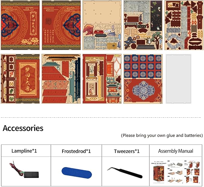 Book Nook Kit - DIY Miniature Dolls House Kit with Furniture and LED Light, 3D Puzzle Wooden Art Bookends, Model Kits for for Adults and Teens (Dream Back to The Tang Dynasty)