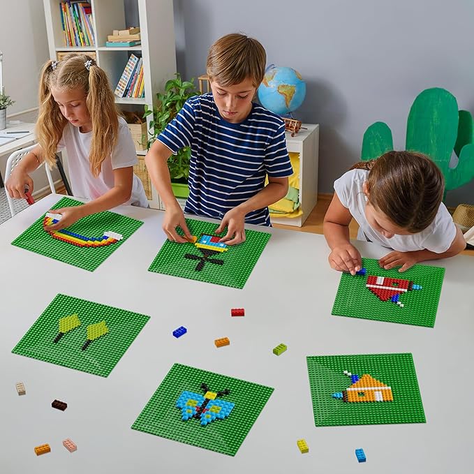 Classic Green Baseplates, 32x32 Studs Square Base Plates for Play or Display Bricks Creations, Compatible with Classic Legos, 10" x 10", Pack of 2, Perfect for Grass or Nature Landscapes