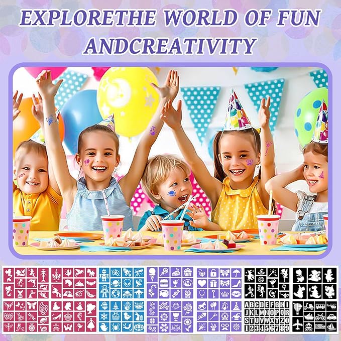 Temporary Glitter Tattoos Kit for Kids,48 Glitter Colors, 178 Stencils,4 Glue,5 Brushes,Adults and Kids Arts Glitter Kit,Wonderful Holiday Gifts for Girls & Boys.