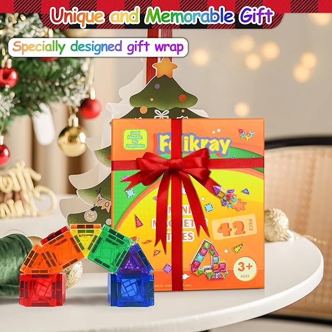 Mini Magnetic Tiles 42pcs, Kids STEM Magnet Toys for Toddler Magnetic Blocks Building Preschool Learning Sensory Montessori Toys for 3+ Year Old Boys and Girls Creativity Kids