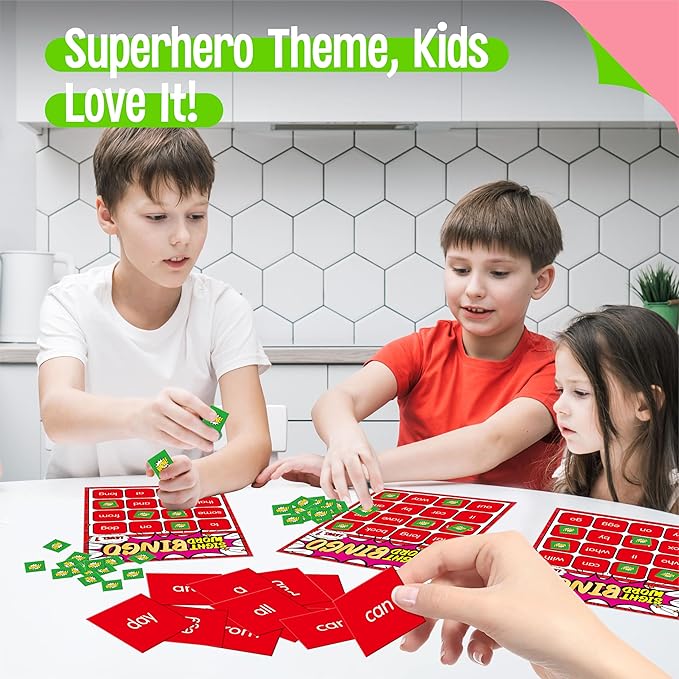 Sight Word Bingo Game, 144 Sight Words Learn to Read Level 1 & Level 2 Bingo Board Game Dolch & Fry Words Lists for Kindergarten, Classroom, Home, Grade 1st, 2nd, Kids 4-8 (2-40 Players)