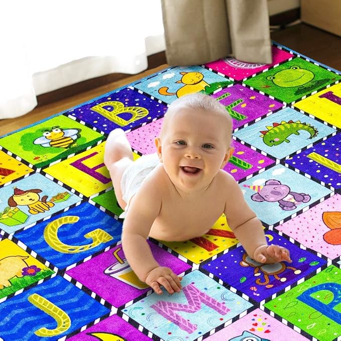 teytoy Baby Cotton Play Mat, Baby Crawling Mat Super Soft Carpet Plush Surface Non-Slip Design, Floor Playmat for Kids Area Rugs Learning Alphabet, Great Gift for Girls & Boys (59 x 44 Inch)