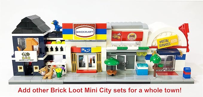 Brick Loot Mini City Pet Shop Building Set – 155-Piece Lego-Compatible Storefront, Modular Mini Bricks City Blocks Kit with Cat & Bird Figures, DIY Model for Kids & Adults, Display Collectible