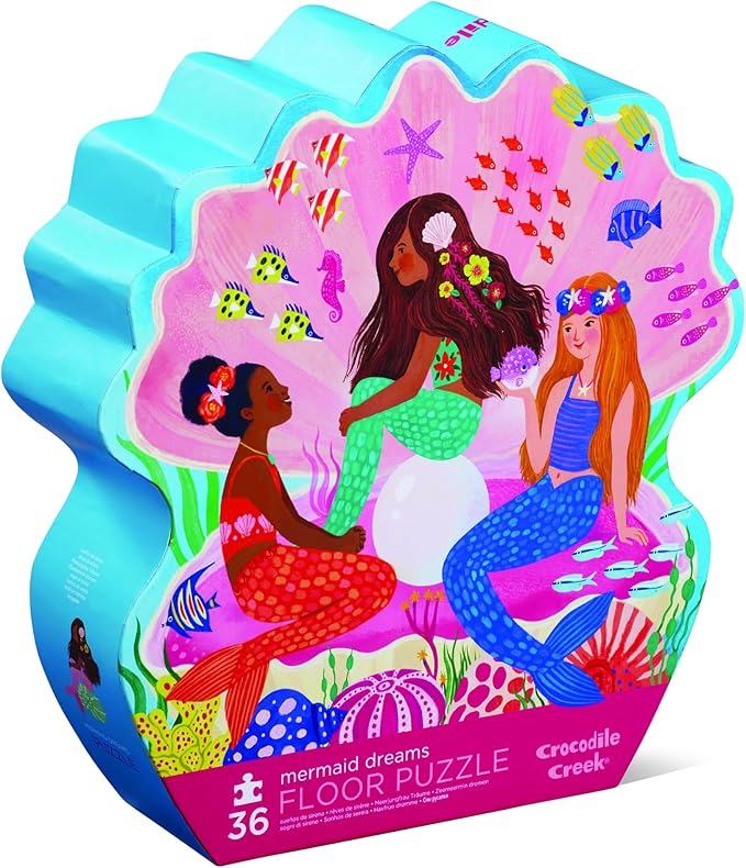 Crocodile Creek 36-Piece Jigsaw Floor Puzzle - Fun Floor Puzzles for Kids Ages 3-5 - Heavy-Duty Shaped Box for Storage - Mermaid Dreams - 24" W x 18" H Finished