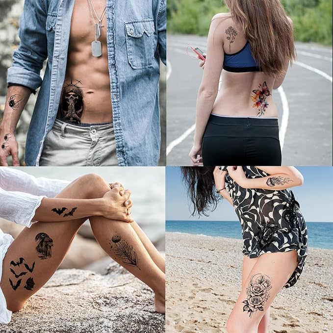 102 Sheets Halloween Tiny Temporary Tattoos Stickers, Fake Tattoos That Look Real And Last Long, Halloween Tattoos Include Black Scary Wolf Lion Tiger Skeleton Skull