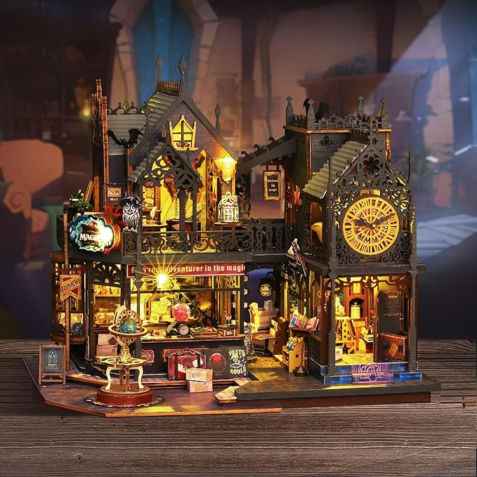 Miniature Dollhouse Kits, Tiny House Kit and Light, Doll House Kits for Adults to Building, Unique Gift for Birthday Christmas Day, Time Castle