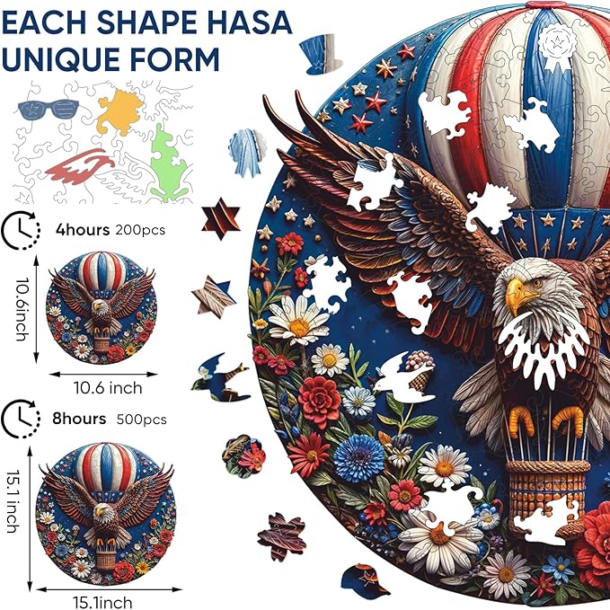 500 Piece Wooden Puzzles, Flower Eagle Jigsaw Puzzles, Royal, Unique Shape Animal Adult Puzzles, Irregular Best Gift for Adults and Kids Family Game (15.1x15.1 in)