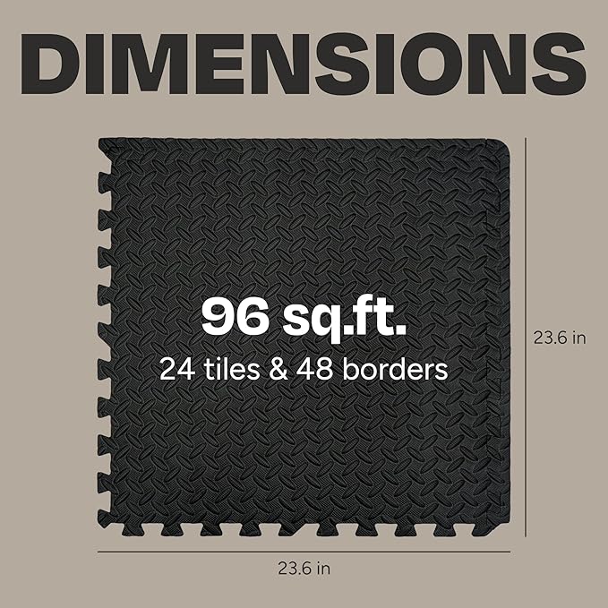 Centr Gym Flooring Exercise Mats - 96 Sq Ft (24-Pack) Interlocking Foam Floor Tiles are Shock Absorbing & Slip Resistant - Non-Toxic Materials Home Workout Equipment