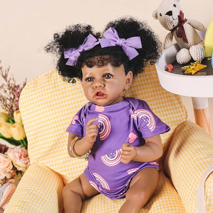 HOOMAI Reborn Baby Black Dolls African American Lifelike Silicone Doll Realistic 18 Inch with Cloth Body Birthday Gift Set for Ages 3+
