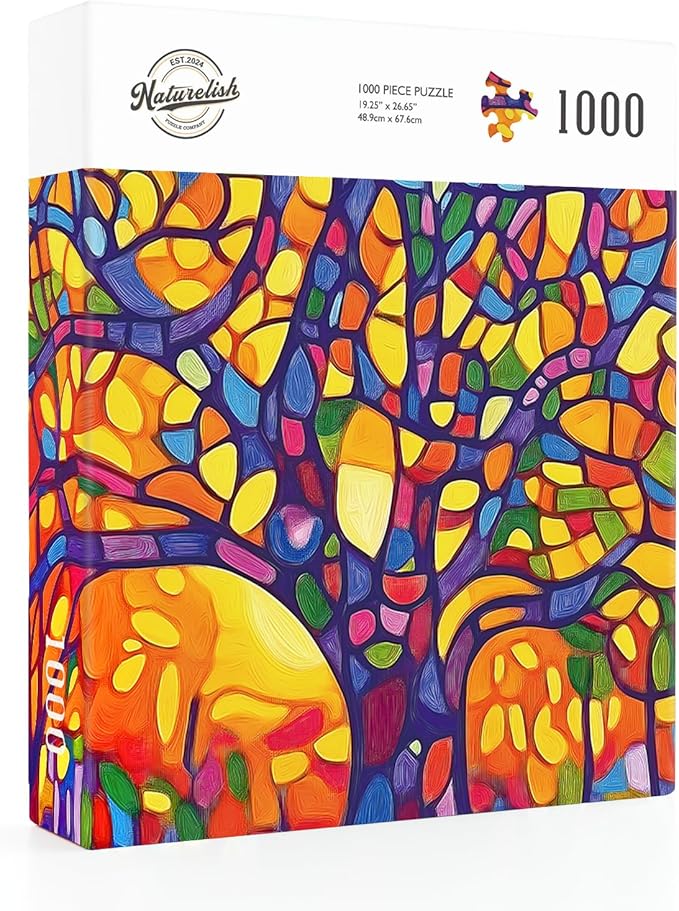 Mosaic Tree Jigsaw Puzzles for Adults 1000 Pieces, Irregularly Shaped Difficult Puzzles Perfect for Game Night, Great Gift Idea, Size 26.65 x 19.25 in
