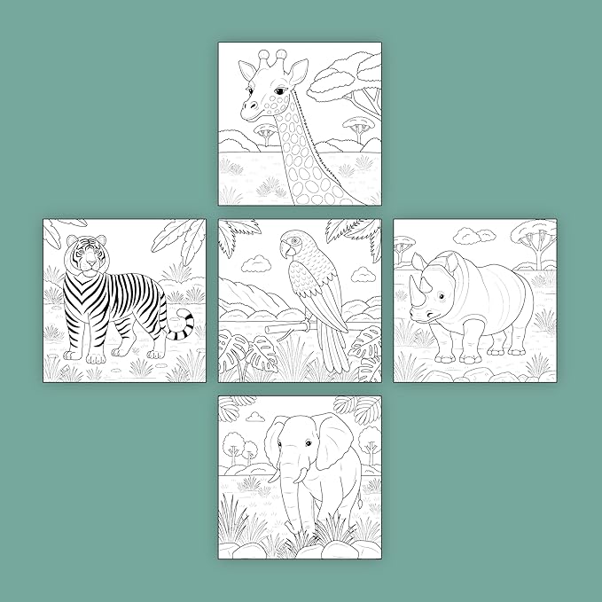 ArtPops Coloring Boxes – Pop-Up Pre-Printed Coloring Box Set – DIY Wall Art Kit for Kids – Eco-Friendly, Easy to Hang, No Frame Needed – 5-Pack, Safari Squad